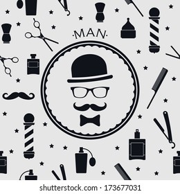 Barber shop vintage seamless background with barber accsessories