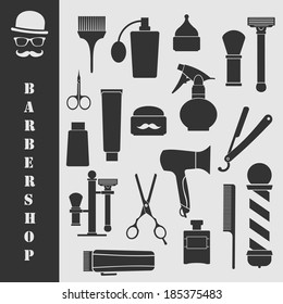 Barber shop vintage symbols in set