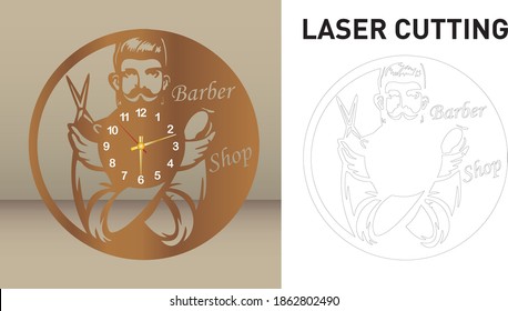 Barber Shop Wall Clock en diseño moderno, plantilla de corte láser