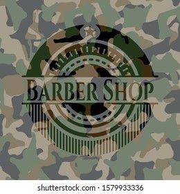 Barber Shop written on a camo texture. Vector Illustration. Detailed.