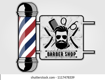 Barber Sign with old fashioned vintage glass Barbershop pole. Vector illustration
