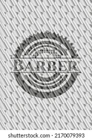 Barber silver badge or emblem. Scales pattern. Vector Illustration. Detailed. 