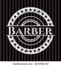 Barber silver shiny badge. Vector Illustration. Mosaic. 