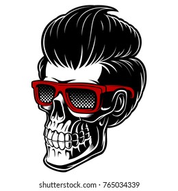 Barber skull with glasses and fashion hair. perfect for logos, prints only for barber shop. Isolated on white background.