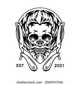 Barber Skull Mascot Silhouette Illustration for your business or merchandise