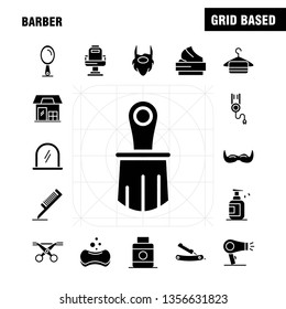 Barber Solid Glyph Icons Set For Infographics, Mobile UX/UI Kit And Print Design. Include: Barber, Face, Mirror, Barber, Beauty, Chair, Haircut, Barber, Icon Set - Vector