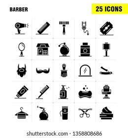 Barber Solid Glyph Icons Set For Infographics, Mobile UX/UI Kit And Print Design. Include: Barber, Face, Mirror, Barber, Beauty, Chair, Haircut, Barber, Icon Set - Vector