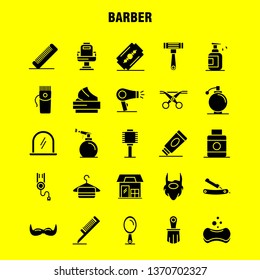 Barber Solid Glyph Icons Set For Infographics, Mobile UX/UI Kit And Print Design. Include: Barber, Face, Mirror, Barber, Beauty, Chair, Haircut, Barber, Icon Set - Vector