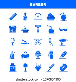 Barber Solid Glyph Icons Set For Infographics, Mobile UX/UI Kit And Print Design. Include: Barber, Face, Mirror, Barber, Beauty, Chair, Haircut, Barber, Icon Set - Vector