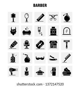 Barber Solid Glyph Icons Set For Infographics, Mobile UX/UI Kit And Print Design. Include: Barber, Face, Mirror, Barber, Beauty, Chair, Haircut, Barber, Icon Set - Vector