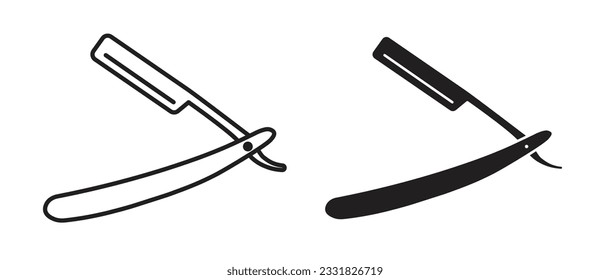 barber straight razor vector icon set. shave open blade razor silhouette symbol for apps and web ui designs.