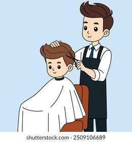 Barber Styling Hair Illustration. Labor Day Hand Drawn Clip Art