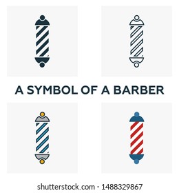 Barber Symbol icon set. Four elements in diferent styles from barber shop icons collection. Creative barber symbol icons filled, outline, colored and flat symbols.