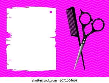 Barber template insert for your text Barber tools set hairdressing supplies for professional haircut comb scissors in realistic style Vector illustration