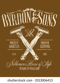 Texto de barbero con ilustraciones vectoriales. Para impresiones de camisetas y otros usos