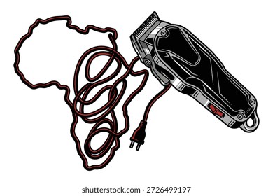 Herramienta de barbero y forma de mapa de África hecha de alambre rojo, que simboliza la conexión o herencia del peinado