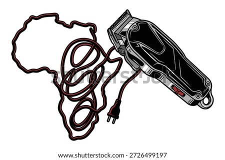 Barber tool and africa map shape made of red wire, symbolizing hairstyling connection or heritage