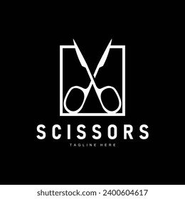 Barber tool scissors logo cutting tool vector, scissors simple background icon symbol design