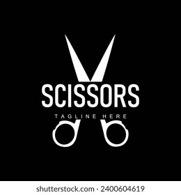 Barber tool scissors logo cutting tool vector, scissors simple background icon symbol design
