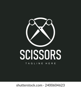 Barber tool scissors logo cutting tool vector, scissors simple background icon symbol design