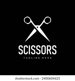 Barber tool scissors logo cutting tool vector, scissors simple background icon symbol design