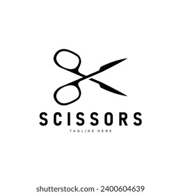 Barber tool scissors logo cutting tool vector, scissors simple background icon symbol design