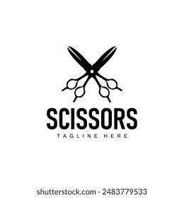 Barber tool scissors logo cutting tool vector, scissors simple background icon symbol design