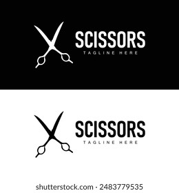 Barber tool scissors logo cutting tool vector, scissors simple background icon symbol design