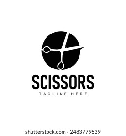 Barber tool scissors logo cutting tool vector, scissors simple background icon symbol design