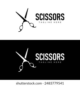 Barber tool scissors logo cutting tool vector, scissors simple background icon symbol design