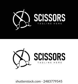 Barber tool scissors logo cutting tool vector, scissors simple background icon symbol design