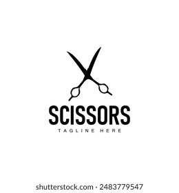 Barber tool scissors logo cutting tool vector, scissors simple background icon symbol design