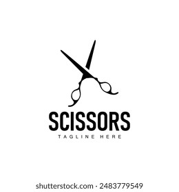 Barber tool scissors logo cutting tool vector, scissors simple background icon symbol design