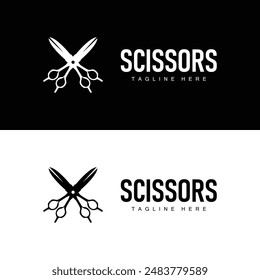 Barber tool scissors logo cutting tool vector, scissors simple background icon symbol design