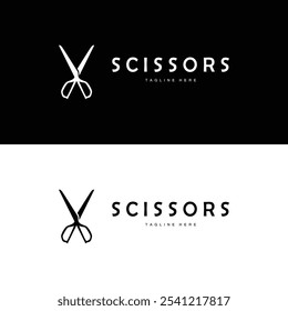 Barber tool scissors logo cutting tool vector, scissors simple background icon symbol design