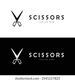 Barber tool scissors logo cutting tool vector, scissors simple background icon symbol design