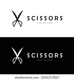 Barber tool scissors logo cutting tool vector, scissors simple background icon symbol design