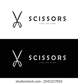 Barber tool scissors logo cutting tool vector, scissors simple background icon symbol design