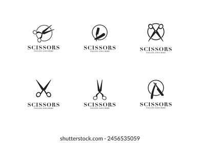 Barber tool scissors logo design template vector illustration idea