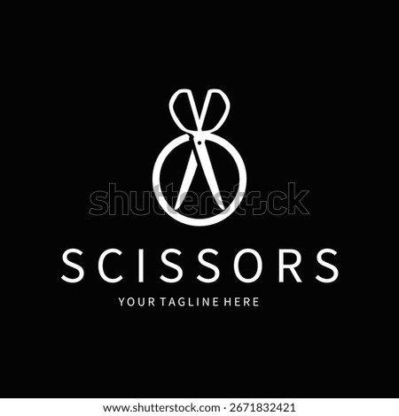 barber tool scissors logo design, with a simple concept of a black scissors silhouette as a symbol or brand for business products and also a poster template