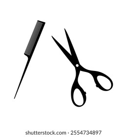 Barber tool set comb and scissors silhouette vector graphic