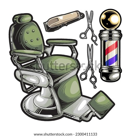 Barber tool vector with full color