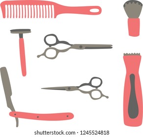 Barber tools collection vector illustration. Flat styled isolated on white background.