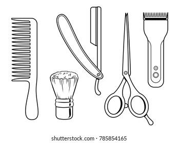 Barber tools coloring book vector illustration. Comic book style imitation.