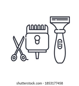 Barber tools concept icon. Linear isolated illustration, thin line vector. Web design outline sign concept symbol with editable stroke on white background.