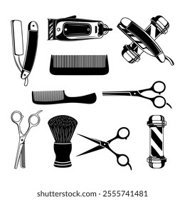 Barber Tools and Equipment Illustration in Black and White