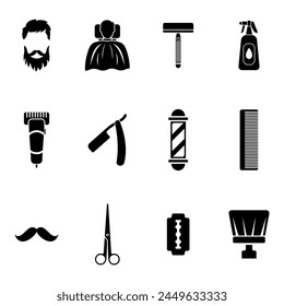 Barber Tools for Haircut black and white vector icon set