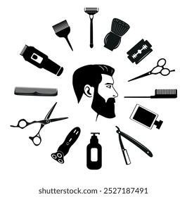 Barber tools and haircut icons set for men.Vector illustration
