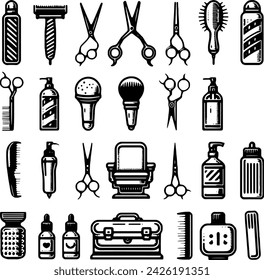 barber tools icon set Vector white background