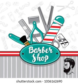 Barber tools vector illustration card